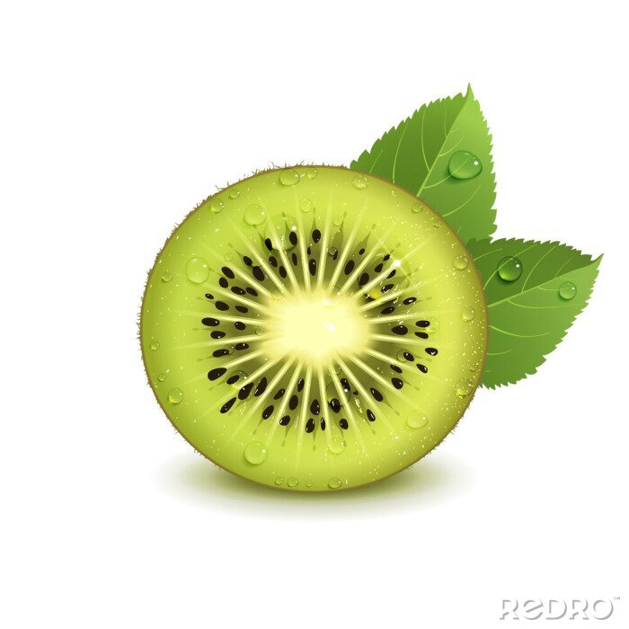 Sticker  Juicy Kiwi Fruit with Green Leaves