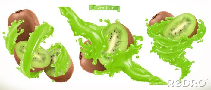 Sticker  Jus de kiwi. Icône de vecteur réaliste 3d de fruits frais
