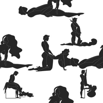 Sticker  Kama Sutra, seamless pattern, design, poster, fabric. Kamasutra, sketchy poses for making love. Set.