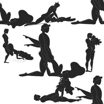 Sticker  Kama Sutra, seamless pattern, design, poster, fabric. Kamasutra, sketchy poses for making love. Set.