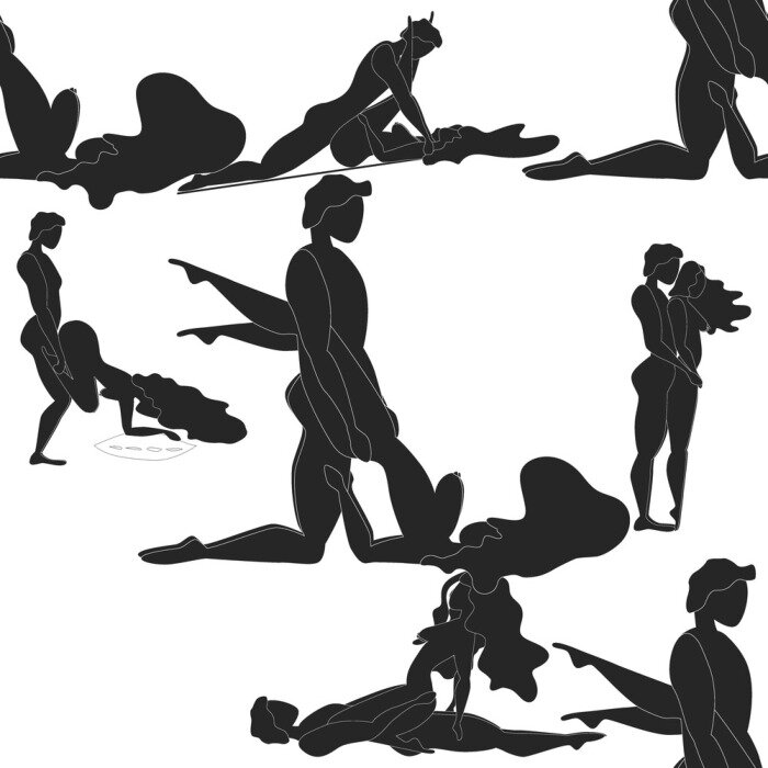 Sticker  Kama Sutra, seamless pattern, design, poster, fabric. Kamasutra, sketchy poses for making love. Set.