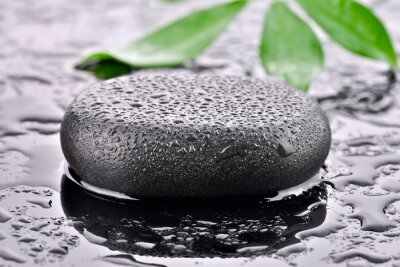 Sticker  Kamień bazaltowy z liściem w tle