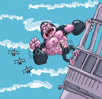 Sticker  King Kong sur l'illustration de dessin animé de gratte-ciel