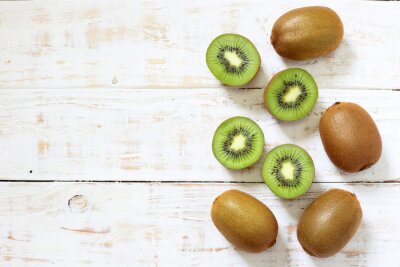 Sticker  Kiwi, fruit, blanc, bois, fond