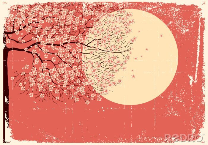 Sticker  L'image Sakura tree.Grunge Circuler
