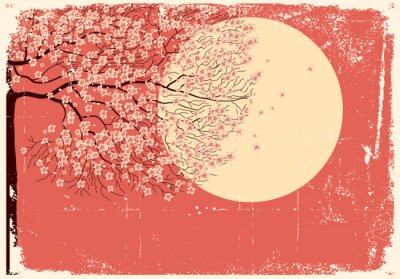 Sticker  L'image Sakura tree.Grunge Circuler