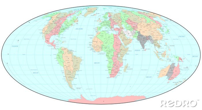 Sticker  La carte politique du monde avec les fuseaux horaires