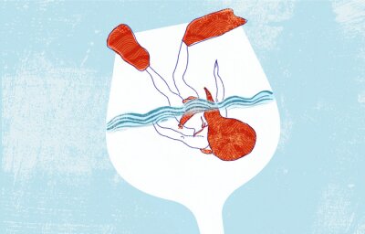 Sticker  La fille plongeant dans le verre de vin