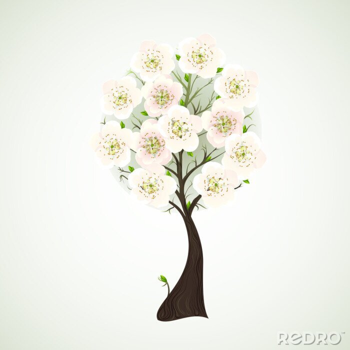 Sticker  la floraison des arbres de la saison avec des fleurs lumineuses