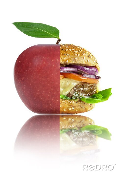 Sticker  La moitié d'une pomme et la moitié d'un hamburger