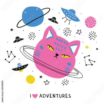 Sticker  La planète chat rose