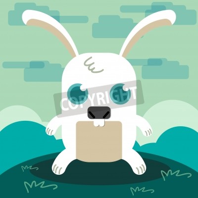 Sticker  Lapin blanc sur l'herbe vert foncé