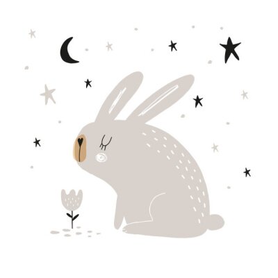 Sticker  Lapin de style scandinave sur fond blanc