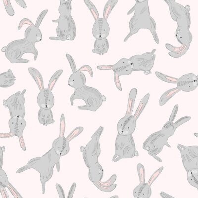 Sticker  Lapins gris sur un fond rose clair