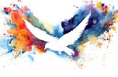 Sticker  Le contour d'un oiseau dans le contexte d'une tache colorée