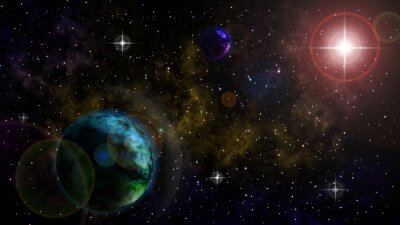 Sticker  Le cosmos de la planète de différentes couleurs parmi les étoiles