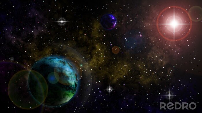 Sticker  Le cosmos de la planète de différentes couleurs parmi les étoiles