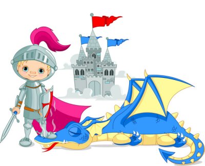 Sticker  Le petit chevalier du château et le dragon vaincu