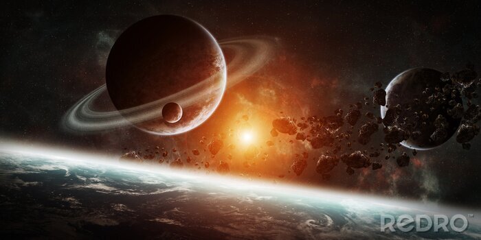 Sticker  Le système solaire avec le soleil au loin