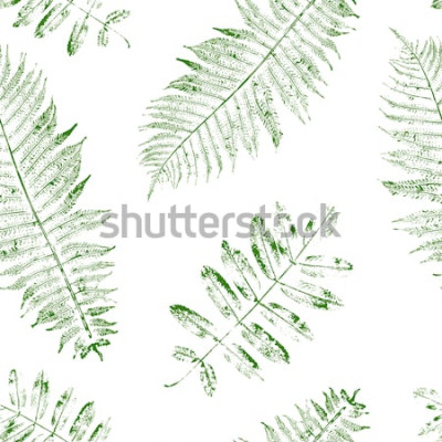 Sticker  Leaves of mountain ash and fern. Seamless pattern with leaf prints. Vector illustration.
