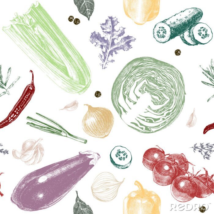 Sticker  Légumes de jardin colorés sur fond blanc