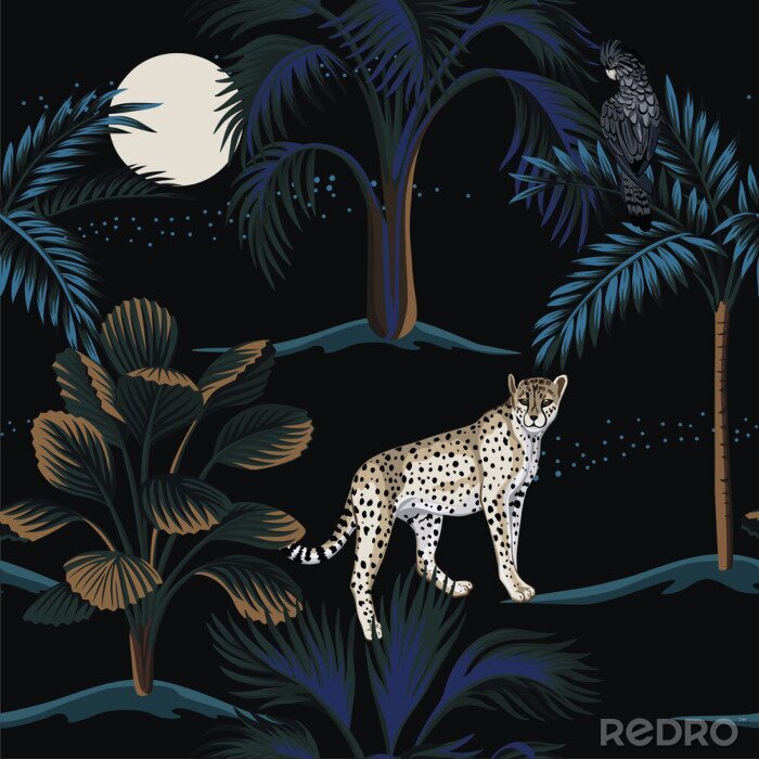 Sticker  Léopard dans la jungle la nuit