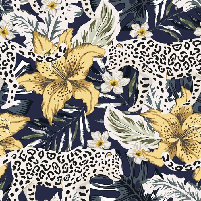 Sticker  Léopards parmi la végétation tropicale