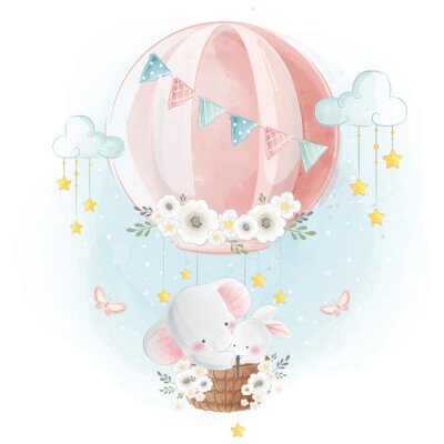 Sticker  Les petits éléphants volent en ballon
