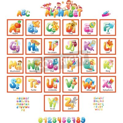 Sticker  Lettres de l'alphabet anglais avec des images éducatives