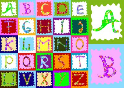 Lettres de l'alphabet dans des cadres décoratifs colorés