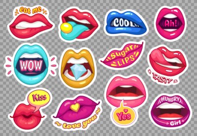 Sticker  Lèvres colorées avec différentes inscriptions