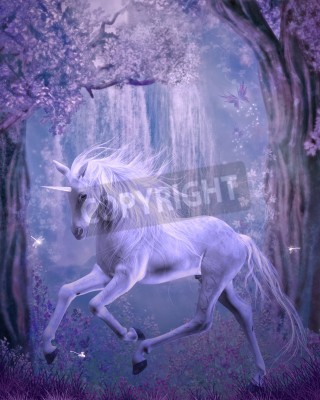 Sticker  Licorne dans les graphismes violets de la forêt