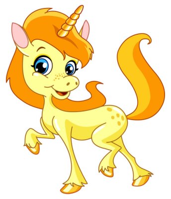 Sticker  Licorne jaune aux yeux bleus avec des taches de rousseur