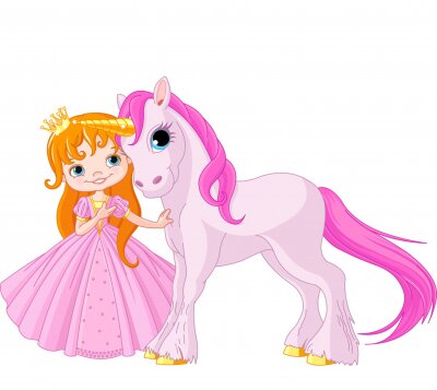 Sticker  Licorne rose et petite princesse