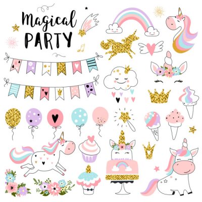 Sticker  Licornes ballons graphiques de fête arc-en-ciel de crème glacée