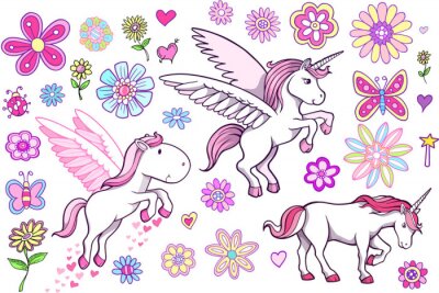 Sticker  Licornes et fleurs