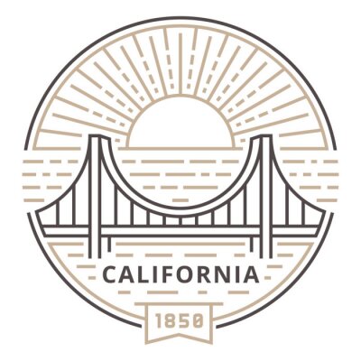 Sticker  Linear Golden Gate Bridge in San Francisco against the sun as an emblem