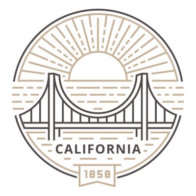 Sticker  Linear Golden Gate Bridge in San Francisco against the sun as an emblem