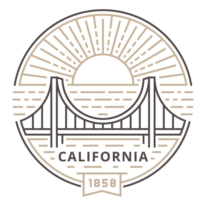 Sticker  Linear Golden Gate Bridge in San Francisco against the sun as an emblem