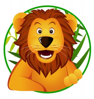 Sticker  Lion gai dans un fond floral rond