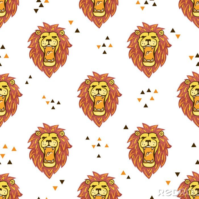 Sticker  Lions rugissants et triangles sur fond blanc