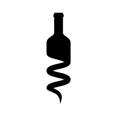 Sticker  Logotipo, botella, de, vino, mitad, sacacorchos, negro, fondo, blanco