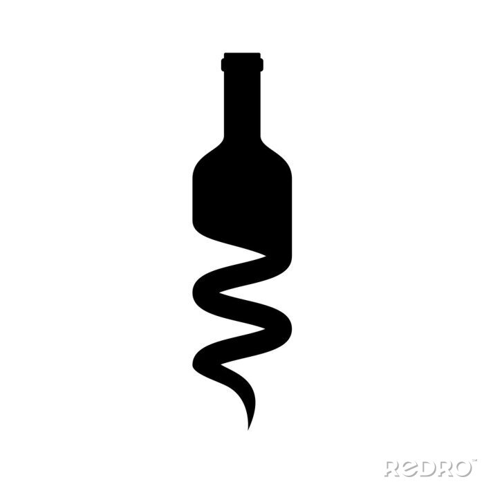 Sticker  Logotipo, botella, de, vino, mitad, sacacorchos, negro, fondo, blanco