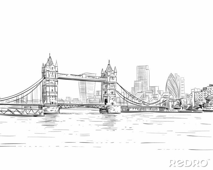 Sticker  London cityscape dessinée à la main. Big Ben. Angleterre. Illustration vectorielle.