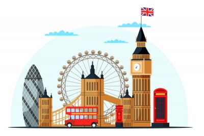 Sticker  London cityscape flat vector color illustration