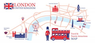 Sticker  London, England Travel and Tourist Attraction Map