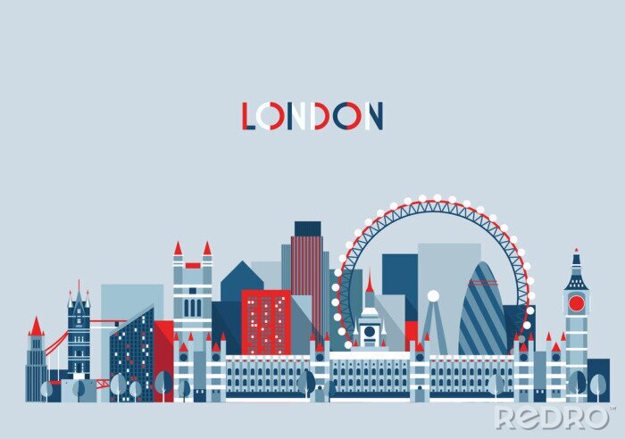 Sticker  Londres, Angleterre City Skyline Vector. Appartement Trendy.