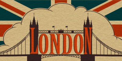 Sticker  Londres, Tower Bridge sur le fond du drapeau du Royaume-Uni