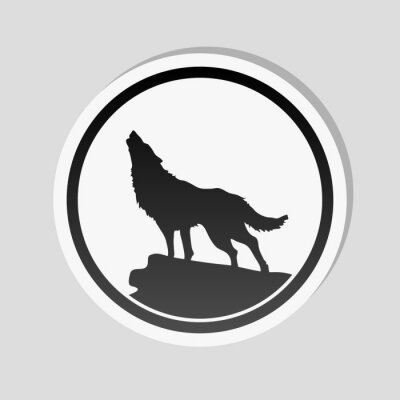 Sticker  Loup. icône simple. Style d'autocollant avec bordure blanche et ombre simple sur fond gris
