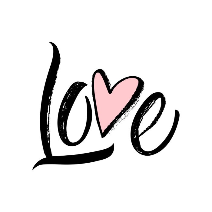 Sticker  Love - expression moderne de calligraphie de brosse faite avec de l'encre. Isolé sur fond blanc